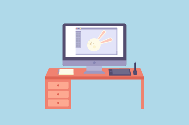 手繪動(dòng)畫設(shè)計(jì)師與軟件開發(fā)師的電腦桌場景設(shè)計(jì)對比